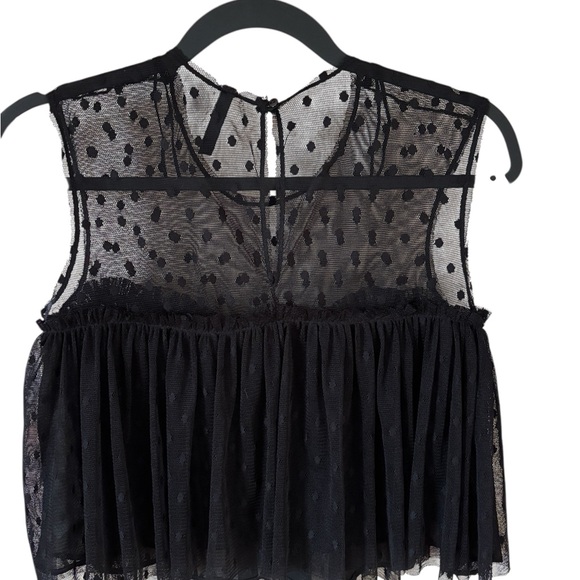 Zara Trafaluc Black Swiss Dot Mesh Tiered Sleeveless Top XS Sheer Romantic - Picture 3 of 11